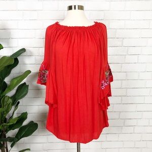 Entro Flutter Sleeve Floral Embroidered Top Size S